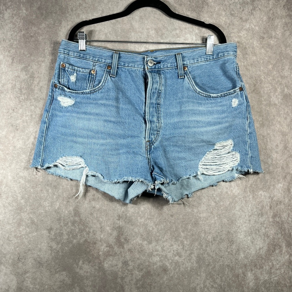 Levi's 501 Jean Shorts‎ Womens Size 34 Blue Medium Wash Denim Cut Off Distressed